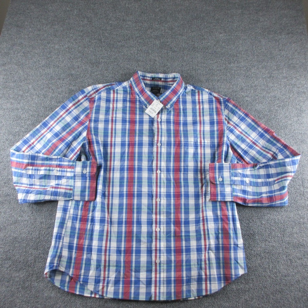 J.Crew Shirt Mens 2XL Multicolor Plaid Long Sleeve Button Up Slim Untucked‎ Flex
